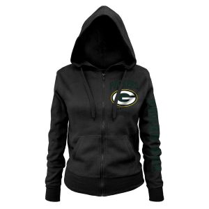 Green Bay Packers New Era Women’s Playbook Glitter Sleeve Full-Zip Hoodie