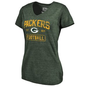 Women’s Green Bay Packers Green Distressed Custom Name & Number Tri-Blend V-Neck T-Shirt