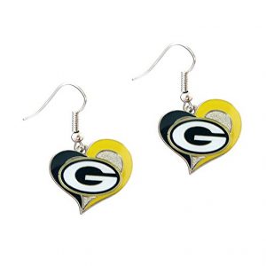 Green Bay Packers Logo 3/4″ Swirl Heart Dangle Earring Set
